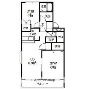 ハイネス(2LDK/2階)の間取り写真