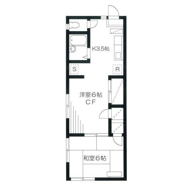 荏原ハイツ(2K/1階)の間取り写真