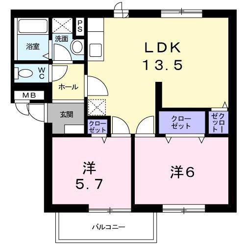 アドバンスA棟(2LDK/2階)の間取り写真