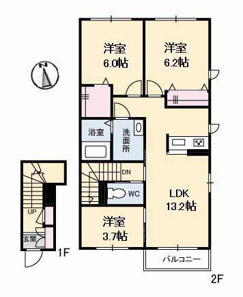 シャーメゾン グレイトフル II(3LDK/2階)の間取り写真