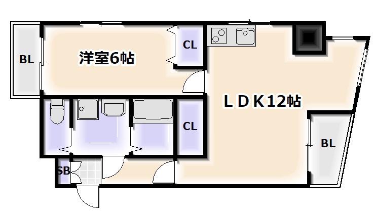フェルザ今宮戎(1LDK/4階)の間取り写真