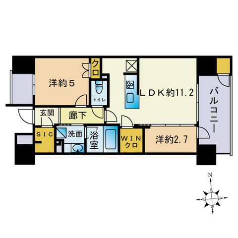 パークホームズ大濠公園フロント(2LDK/3階)の間取り写真