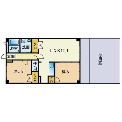 アンプルールべトン城南(2LDK/1階)の間取り写真