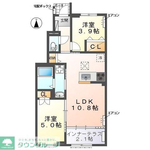 ウエストビレッヂI(2LDK/1階)の間取り写真