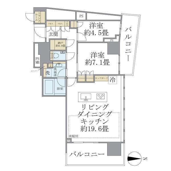ブリリアタワー池袋(2LDK/22階)の間取り写真