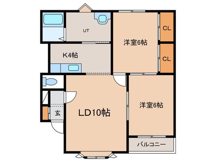 オークハイツ中の島(2LDK/2階)の間取り写真