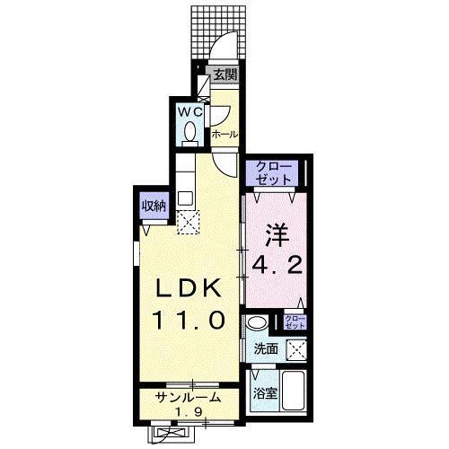 ラ・フィーナ寺山(1LDK/1階)の間取り写真