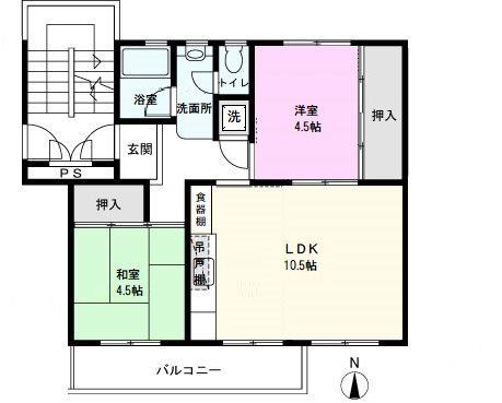 草加旭町団地7号棟(2LDK/5階)の間取り写真
