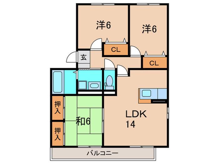 プルーリオン(3LDK/3階)の間取り写真