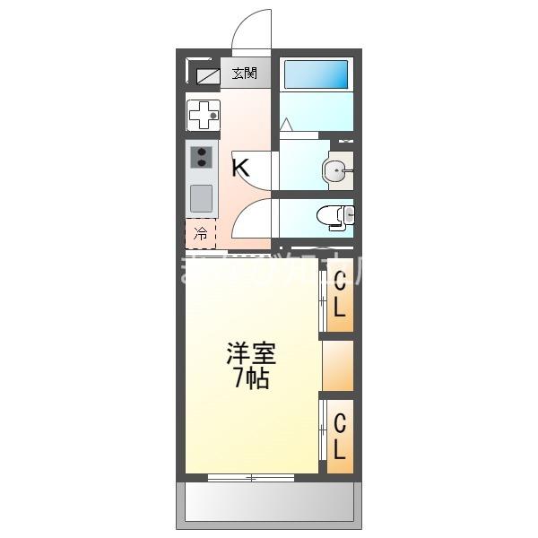 FERIO若松(1K/3階)の間取り写真