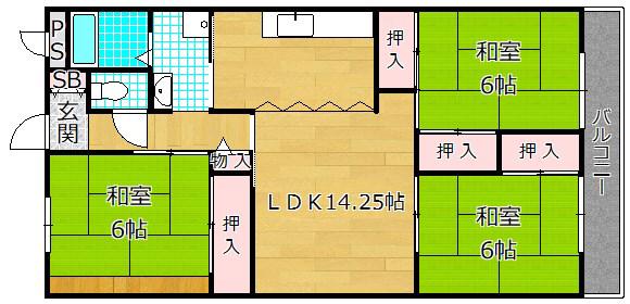 香里園ヒルズ(3LDK/1階)の間取り写真