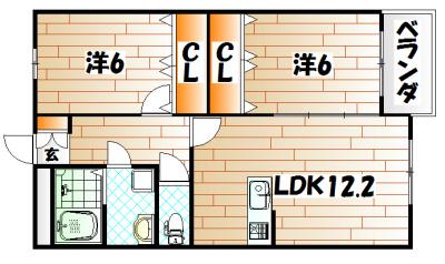 ブランボヌール小倉(2LDK/1階)の間取り写真