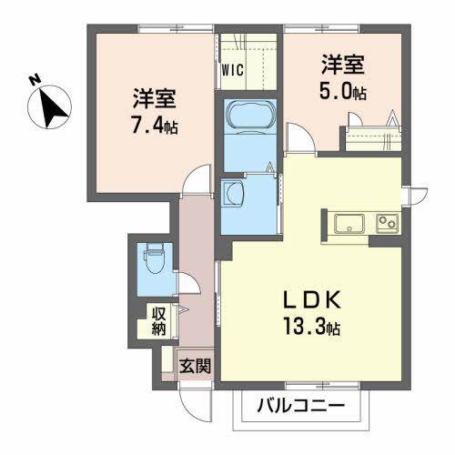 シャーメゾンピノB(2LDK/1階)の間取り写真