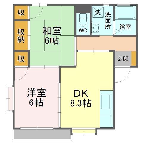 ハイツ笛吹(2DK/2階)の間取り写真