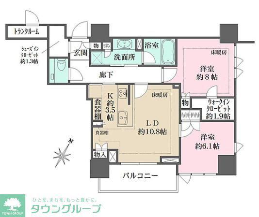 ザ・パークハウス高輪タワー(2LDK/15階)の間取り写真