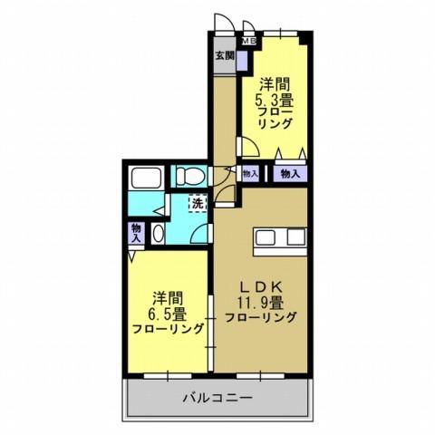 グリーンヒルズ(2LDK/2階)の間取り写真