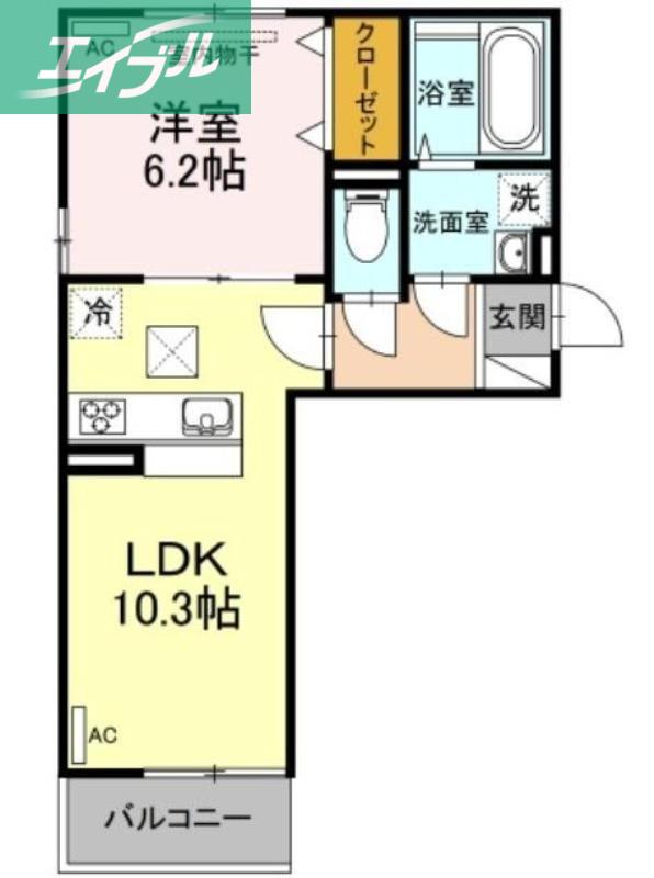 ヴィクトワール(1LDK/1階)の間取り写真