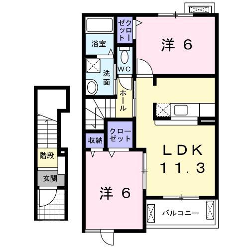 メゾン・ラフィネ(2LDK/2階)の間取り写真