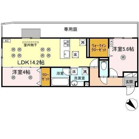 D-ROOM浅生(2LDK/1階)の間取り写真
