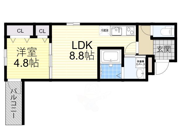 フジパレス住吉長居3番館(1LDK/3階)の間取り写真