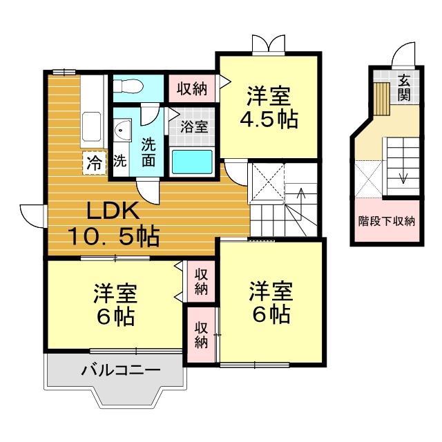 アメニティハイツ D(3LDK/2階)の間取り写真