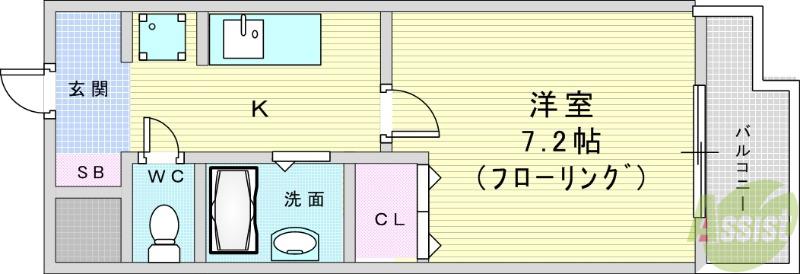 グランディールVIII(1K/2階)の間取り写真