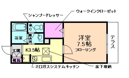 キャッスルウィル(1K/1階)の間取り写真