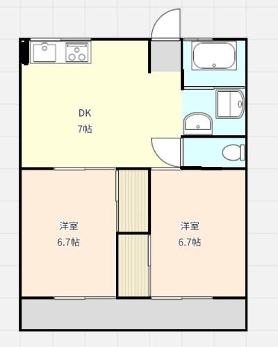 牛田コーポラス(2DK/1階)の間取り写真