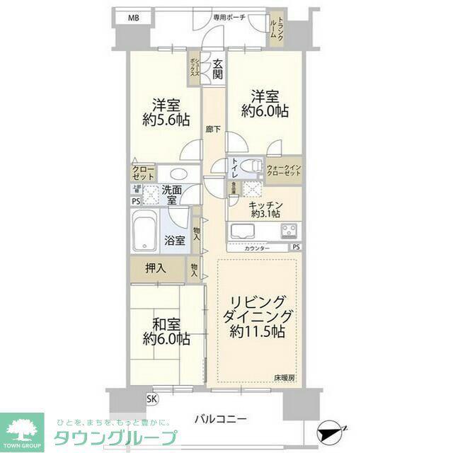 ミディオンセンターレジデンス(3LDK/10階)の間取り写真