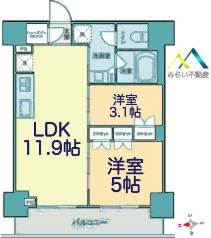 ザ・ライオンズフォーシア鶴見(2LDK/9階)の間取り写真