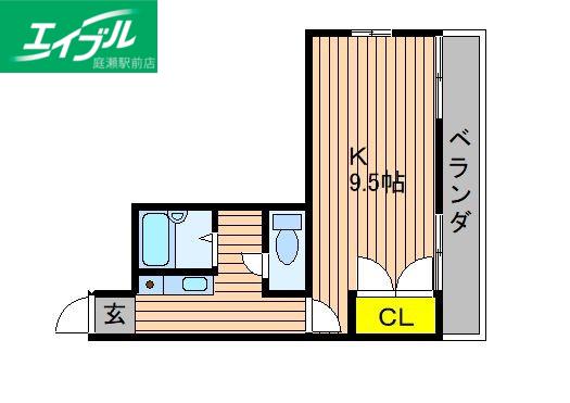 アイボリーハイツ C棟(1K/2階)の間取り写真
