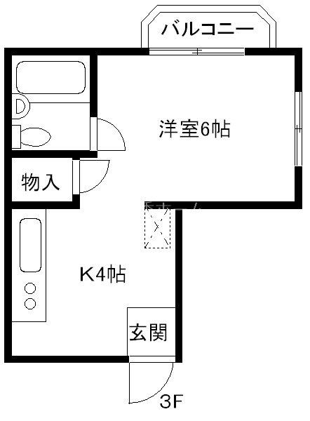 市原マンション(1K/3階)の間取り写真