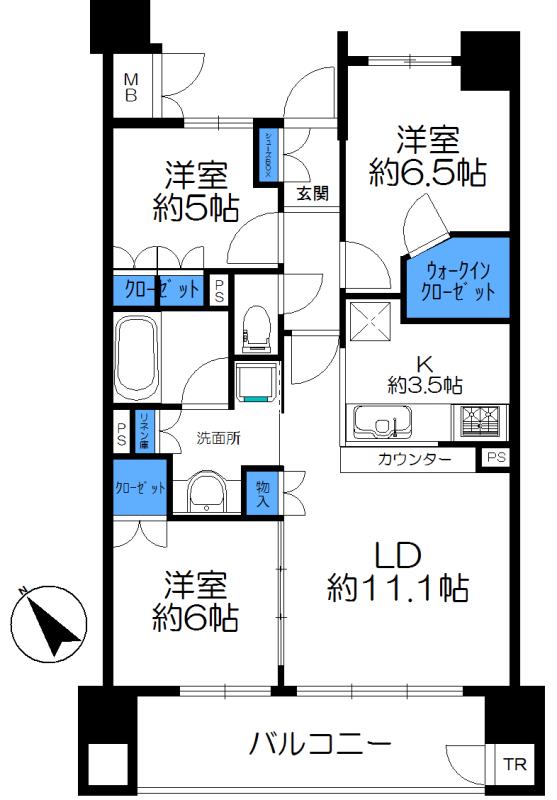 プレミストあすと長町(3LDK/5階)の間取り写真
