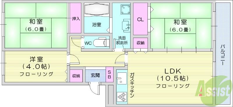 向栄コーポ(3LDK/1階)の間取り写真