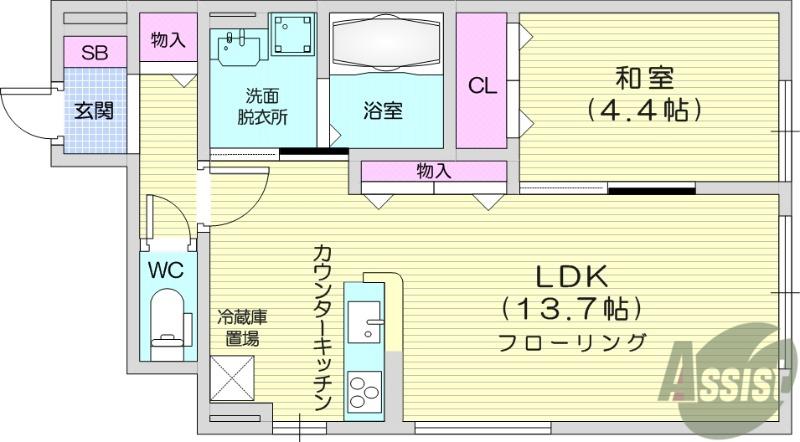 仙台市地下鉄東西線 八木山動物公園駅 徒歩33分 2階建 築2年(1LDK/1階)の間取り写真