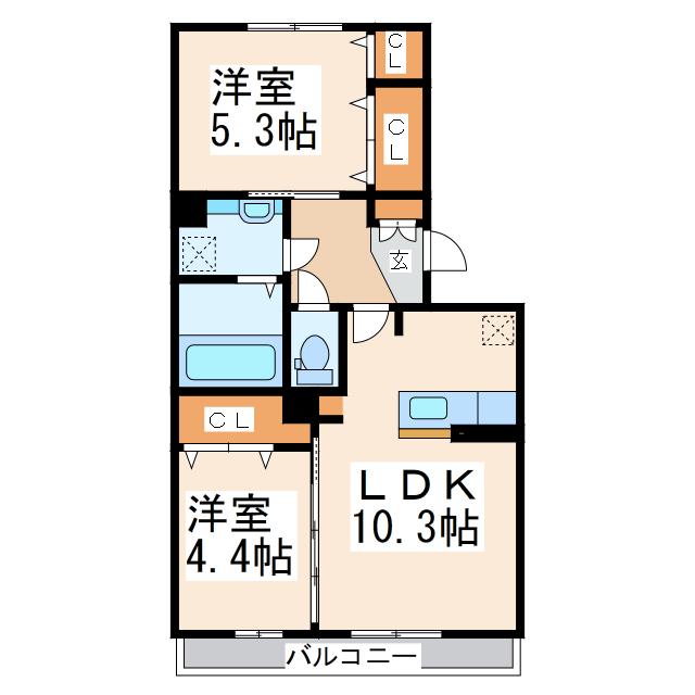 リーブリング田迎(2LDK/3階)の間取り写真