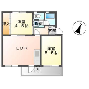 冨永マンション K棟(2LDK/2階)の間取り写真