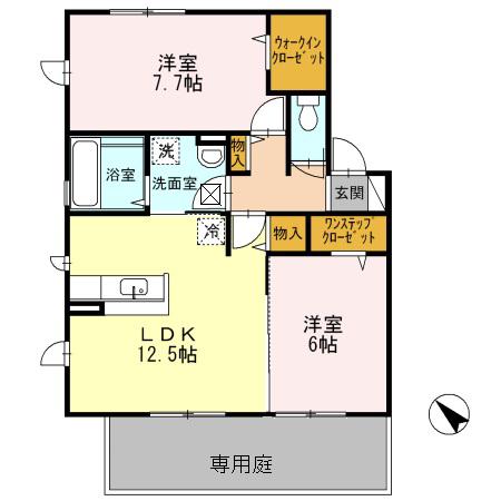 フォレスタ小津(2LDK/1階)の間取り写真