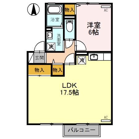 ラ・ベルフォンテーヌ B棟(1LDK/2階)の間取り写真