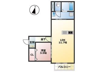 LEAF 荒江(1LDK/2階)の間取り写真