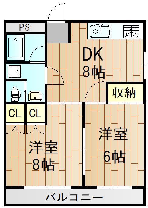 フローラル津田沼(2DK/3階)の間取り写真