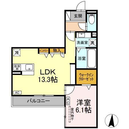 DーHILLS 天王(1LDK/3階)の間取り写真
