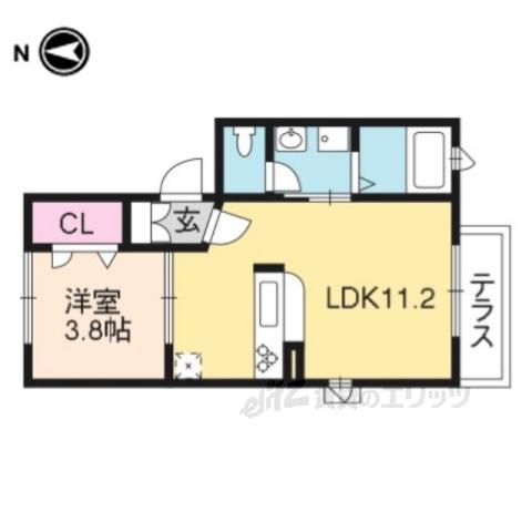 ハイエスト京都桂川(1LDK/1階)の間取り写真