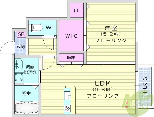 ディアコートA棟(1LDK/1階)の間取り写真