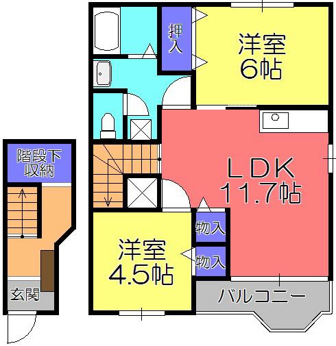 シャン・ド・フルール(2LDK/2階)の間取り写真