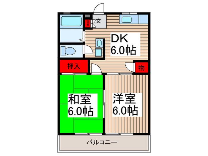 T.アイランド(2DK/1階)の間取り写真