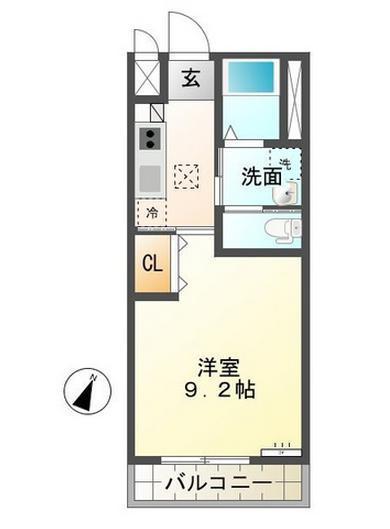 パシフィコII(1K/1階)の間取り写真