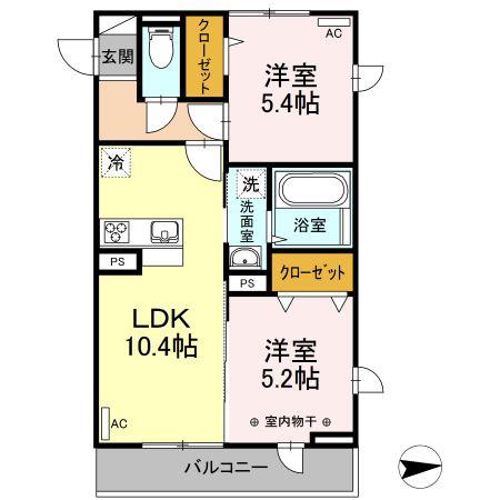 バレンタインハウス温泉町(2LDK/3階)の間取り写真