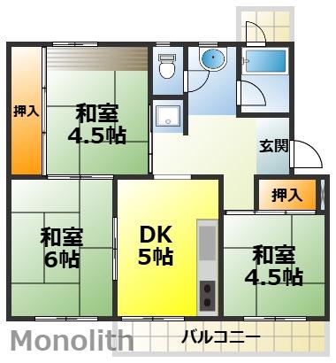 鶴山台27号棟(3DK/4階)の間取り写真