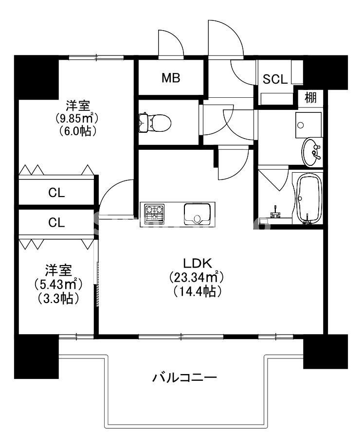 MODERN PALAZZO 博多デュオグランデウエスト(2LDK/7階)の間取り写真